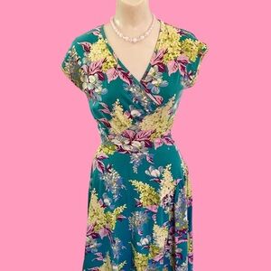 Effie's Heart Teal Floral Midi Dress sz Large
